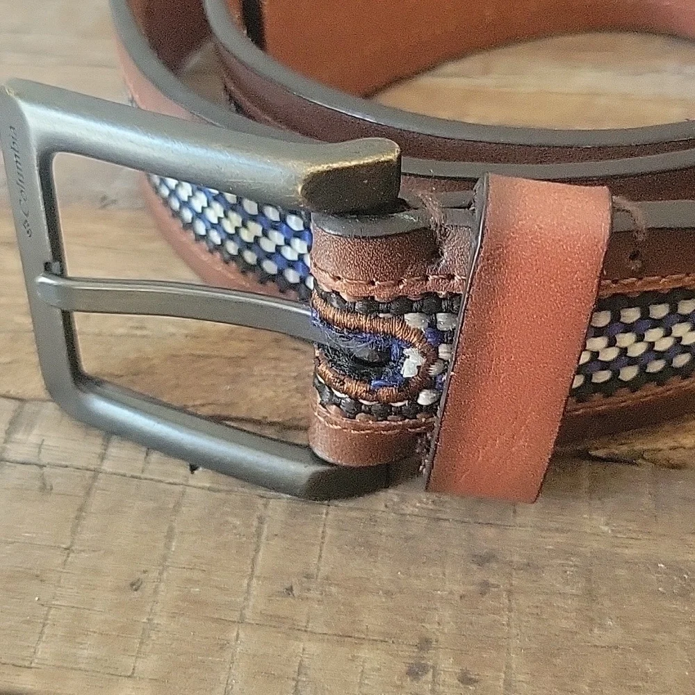 Columbia Vintage Brown Leather Belt with Fabric Inlay